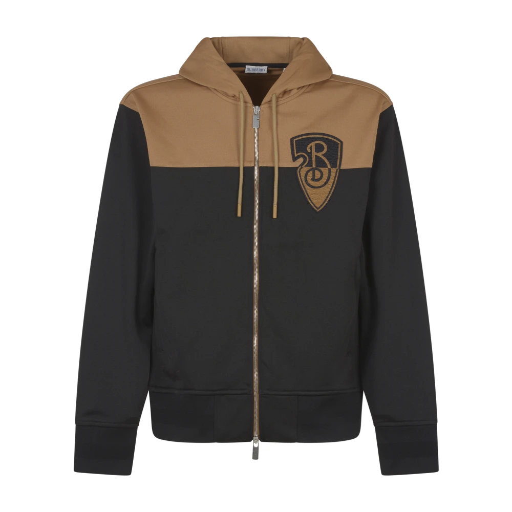 Burberry Zwarte Gebreide Hoodie met B Shield Black Heren