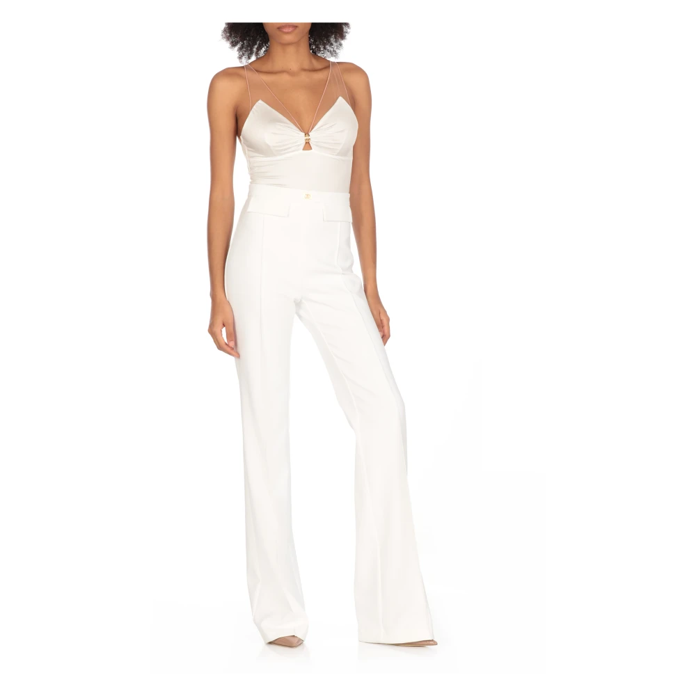 Elisabetta Franchi Ivoor Crêpe Broek met Zijrits Beige Dames