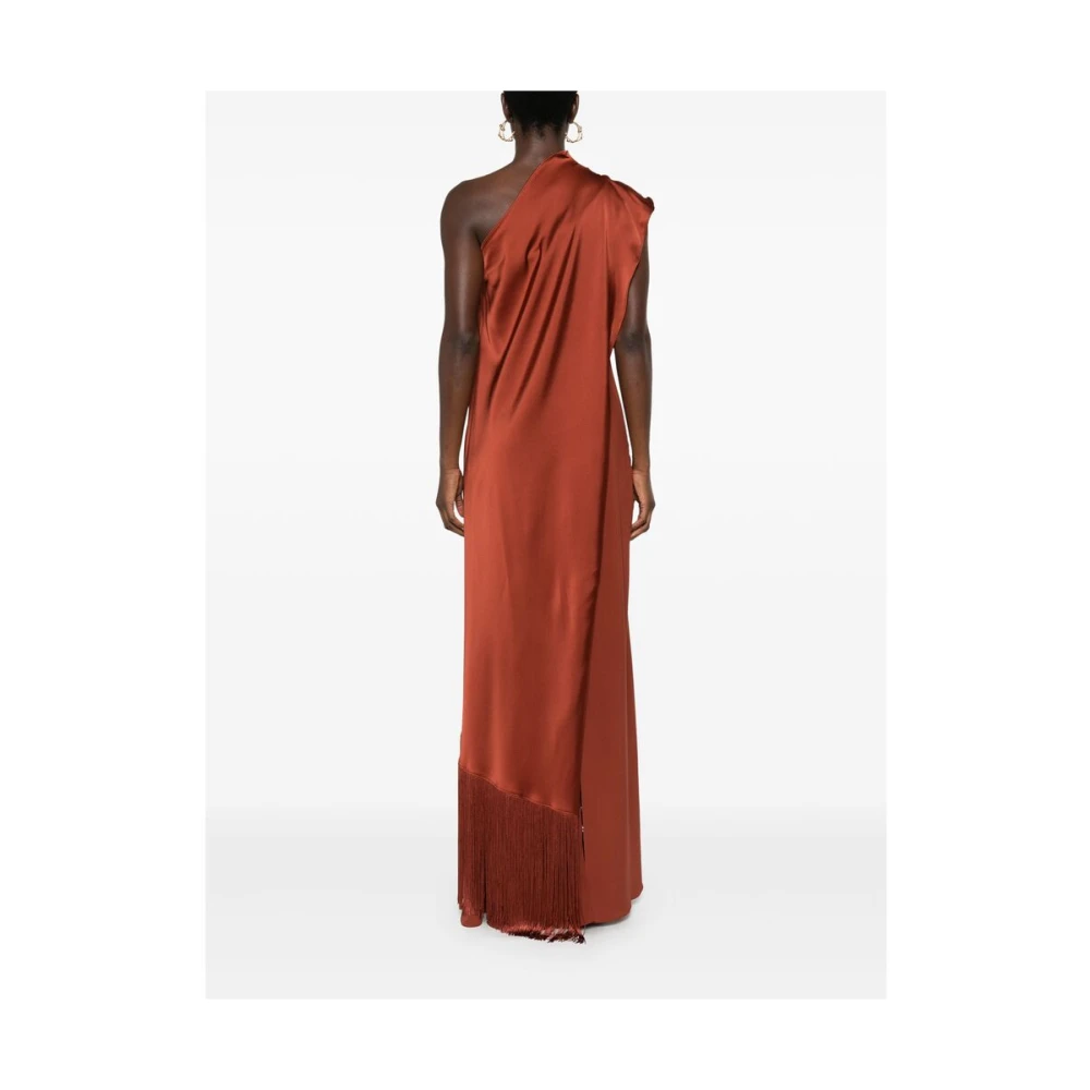 Taller Marmo Bruine Crepe One-Shoulder Jurk met Franje Brown Dames