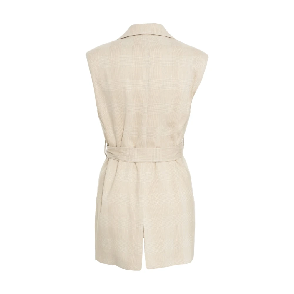 Kaos Beige Glencheck Blazer met Taille Riem Beige Dames