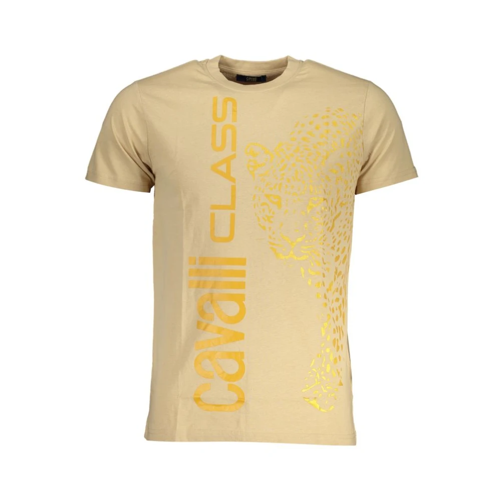 Cavalli Class Tryck Logo Rund Hals T-shirt Beige, Herr