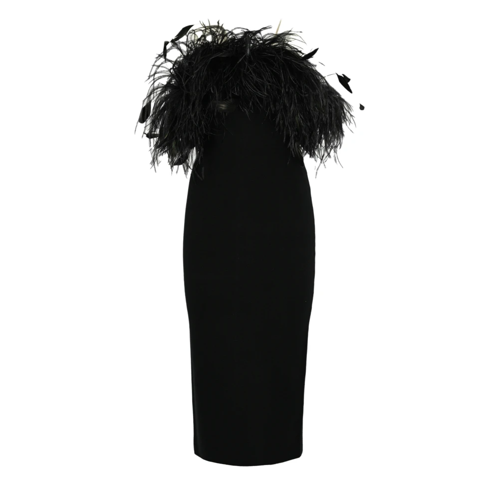 Max Mara Studio Zwarte mouwloze jurk met veren Black Dames