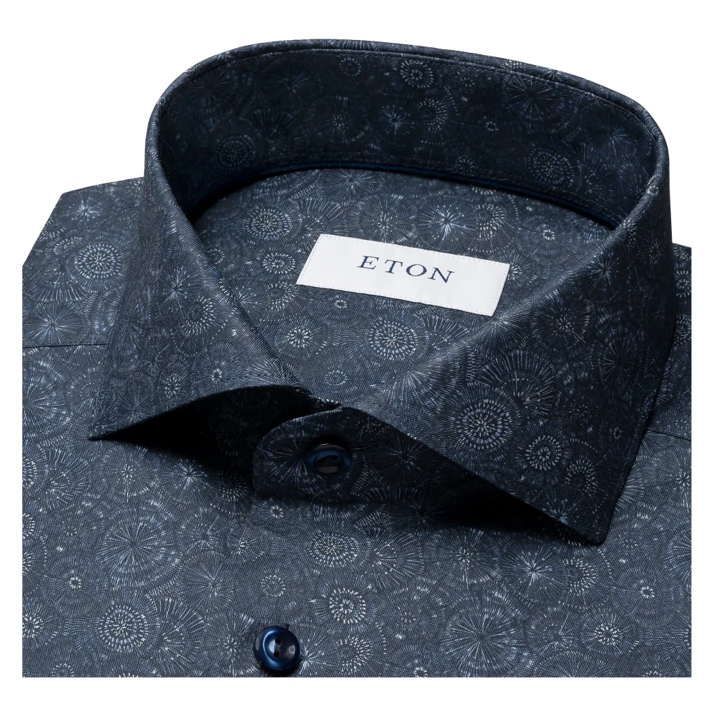 Eton Navy Slim Fit Twill Overhemd Blue Heren