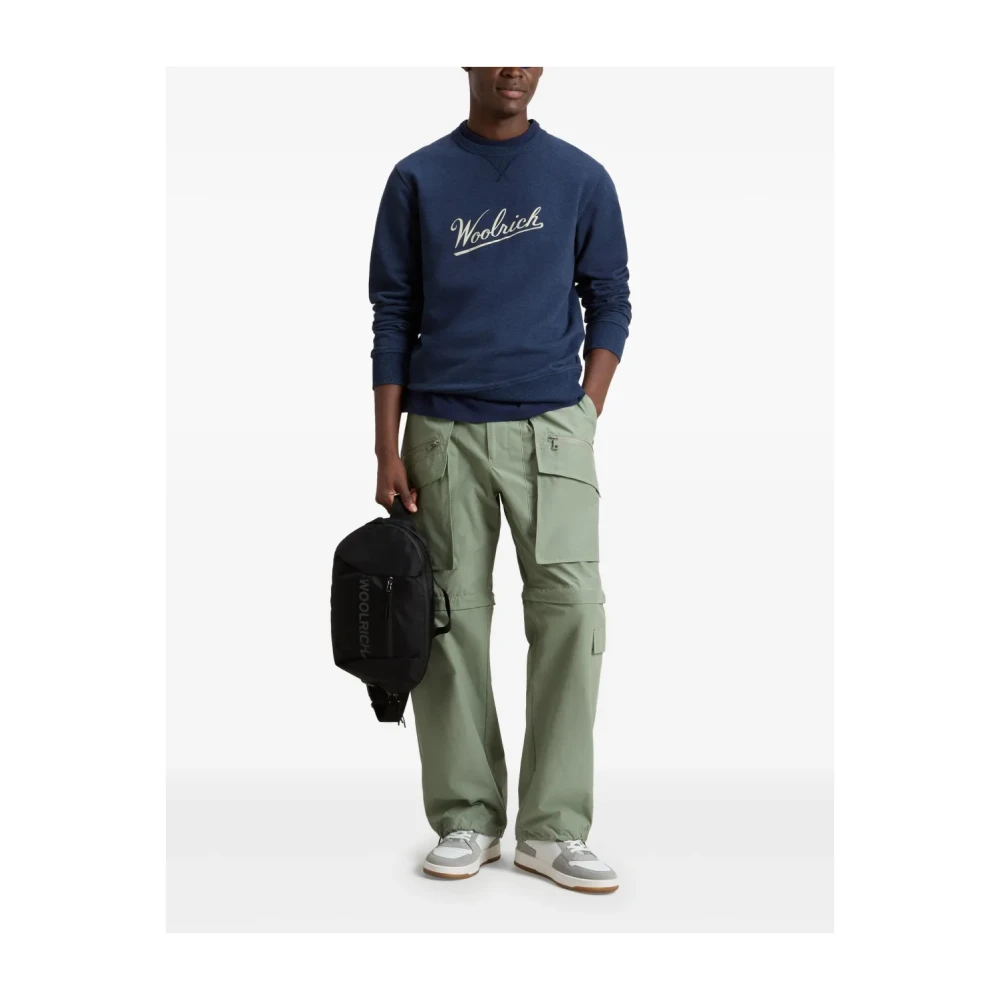 Woolrich Blauwe Geribbelde Trui met Bedrukt Logo Blue Heren