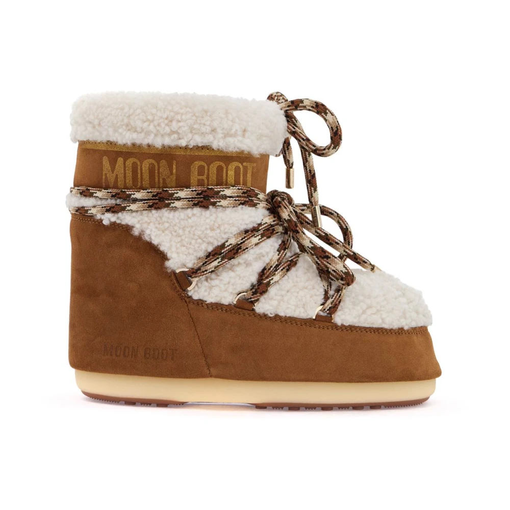 Moon Boot Shearling snö stövlar med korsade snören Brown, Dam