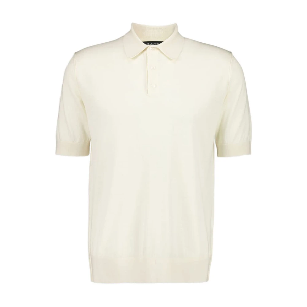 Dolce & Gabbana Men's White Cashmere Polo Jumper - Cashmere Knitwear - L - Knitwear