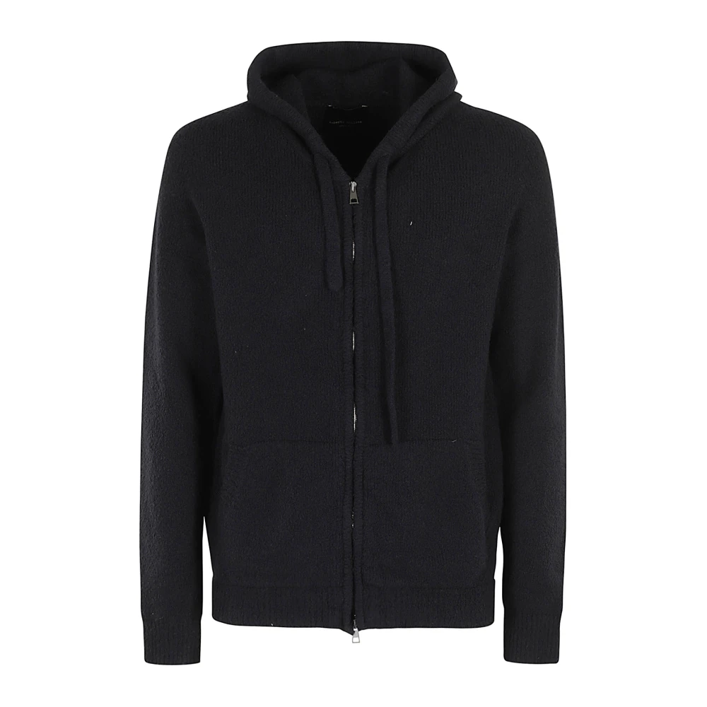 Roberto Collina Ritssluiting Katoenen Hoodie Black Heren