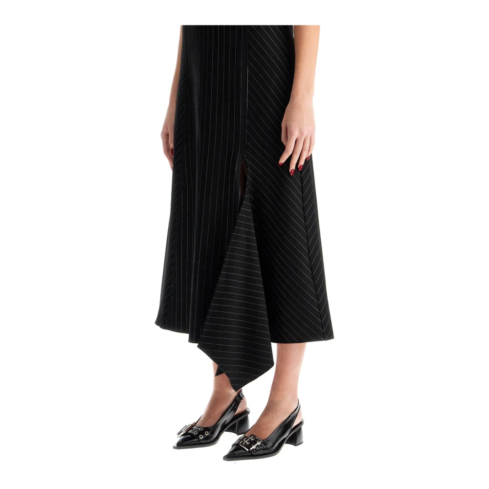 Ganni Asymmetrische Midi Jurk van Viscose Black Dames