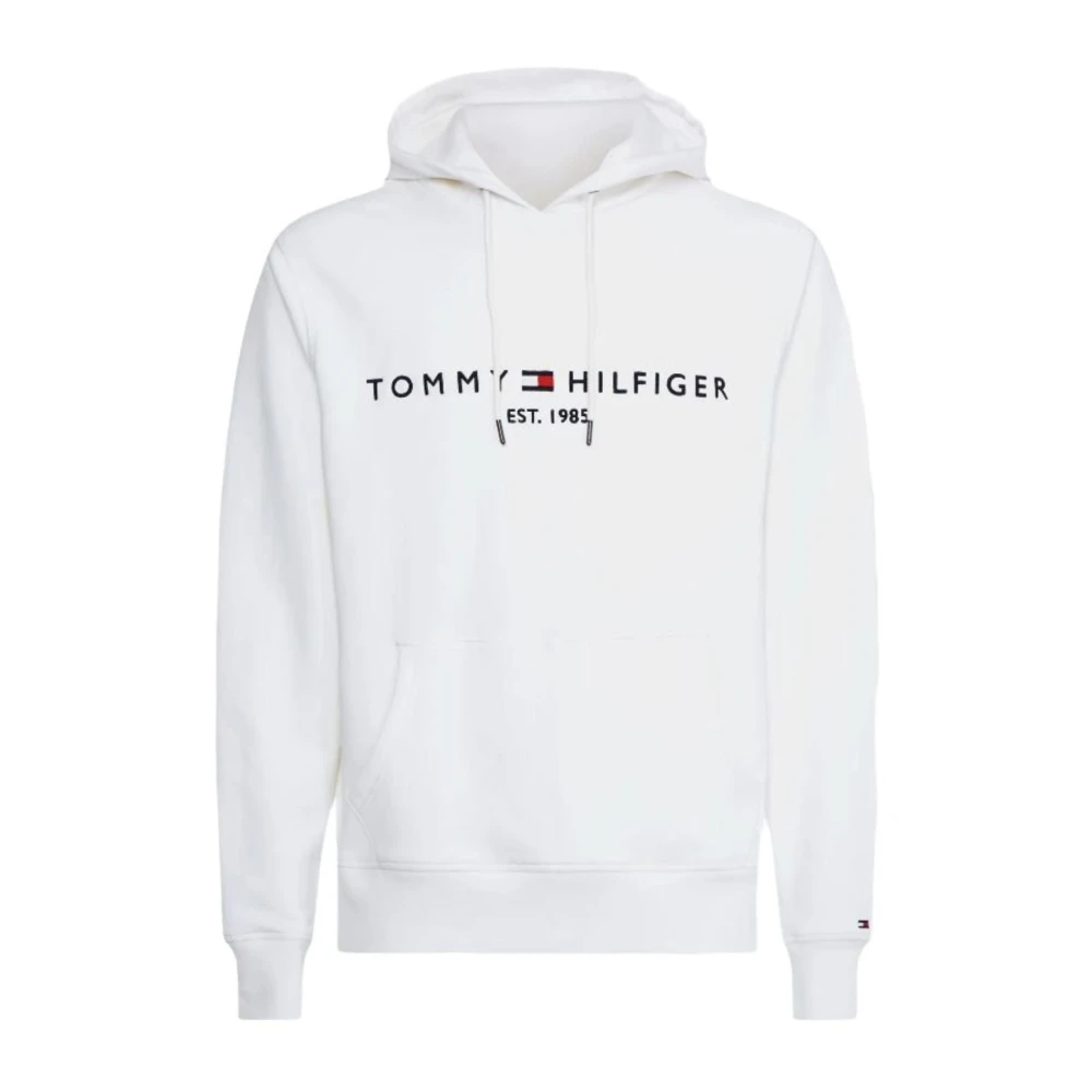 Tommy Hilfiger Broderad Logotyp Hoodie White, Herr