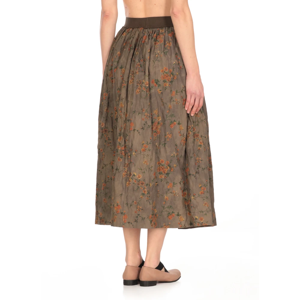 UMA Wang Groene Bloemenprint Elastische Taille Rok Green Dames