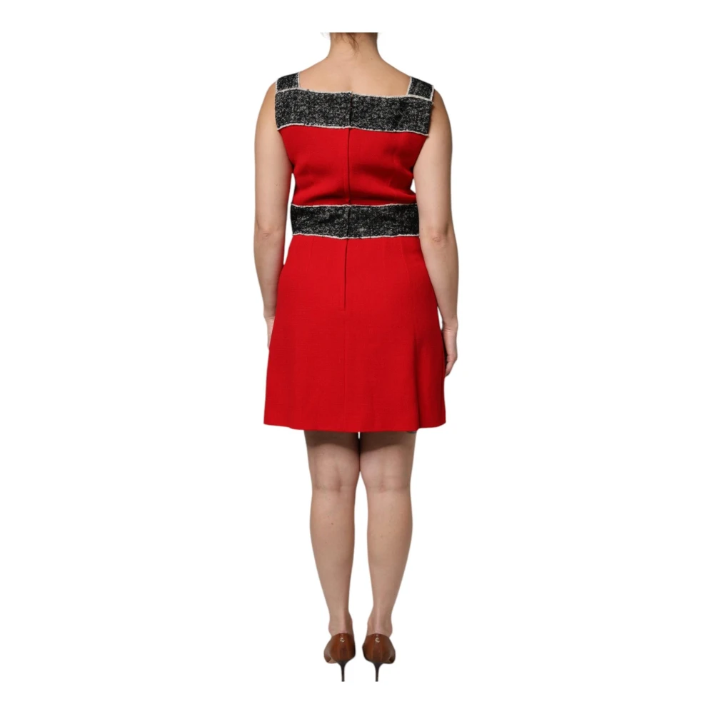 Dolce & Gabbana Rood Zwart Wol Flared Mini Jurk Red Dames