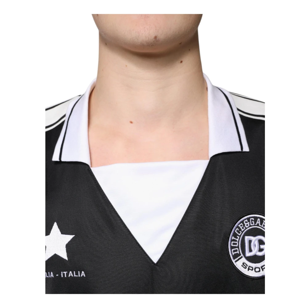 Dolce & Gabbana Zwart Wit Gekraagd Jersey T-shirt Black Heren