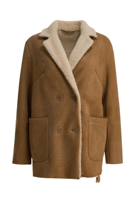 Double-Breasted Shearling Lined Suede Jacket
