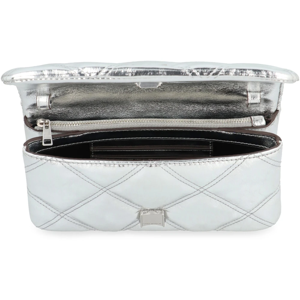 TORY BURCH Gestikt Leren Kettingportemonnee Gray Dames