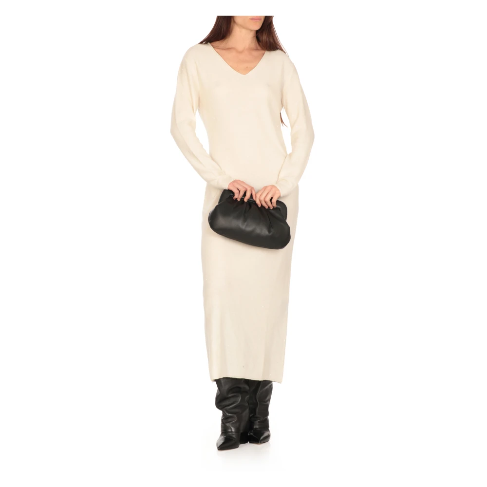 Antonelli Firenze Ivoor Kasjmier Jurk met Lurex Details Beige Dames