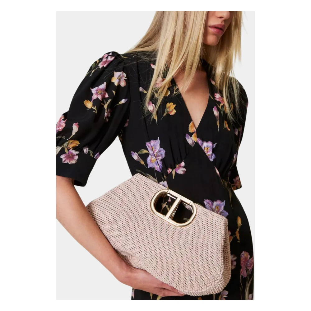 Twinset Roze Geweven Stro Schoudertas Lila Pink Dames