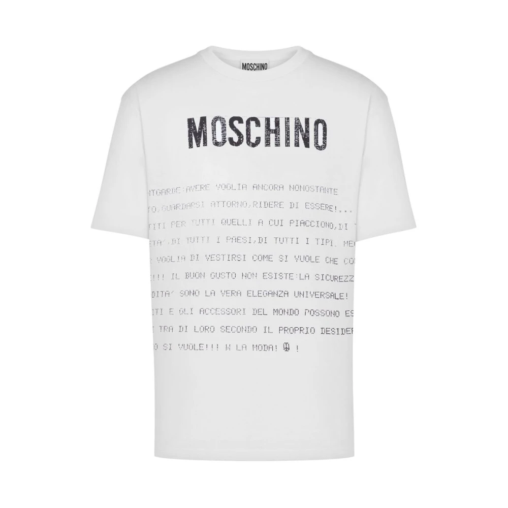 Moschino Wit Slogan Print T-shirt met Ronde Hals White Heren