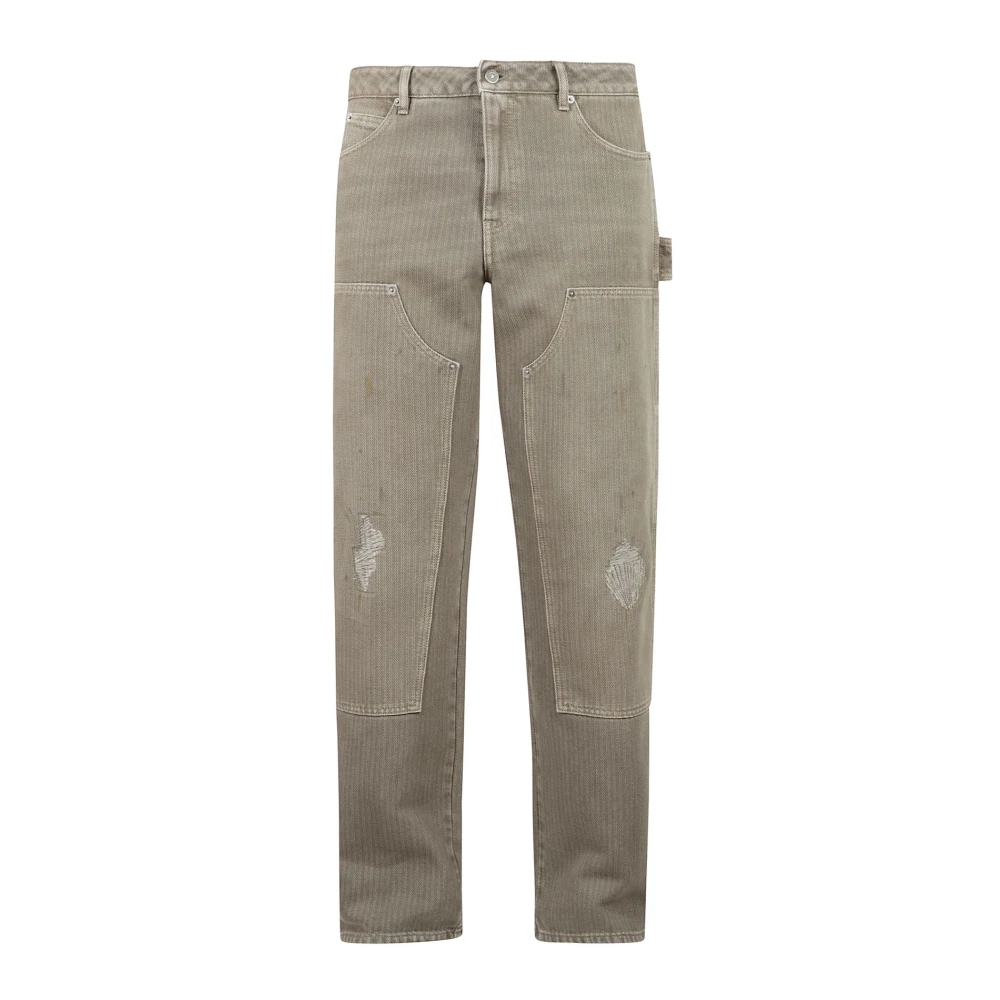 Golden Goose Vernietigde Pinstripes Katoen Denim Schilderbroek Beige Heren