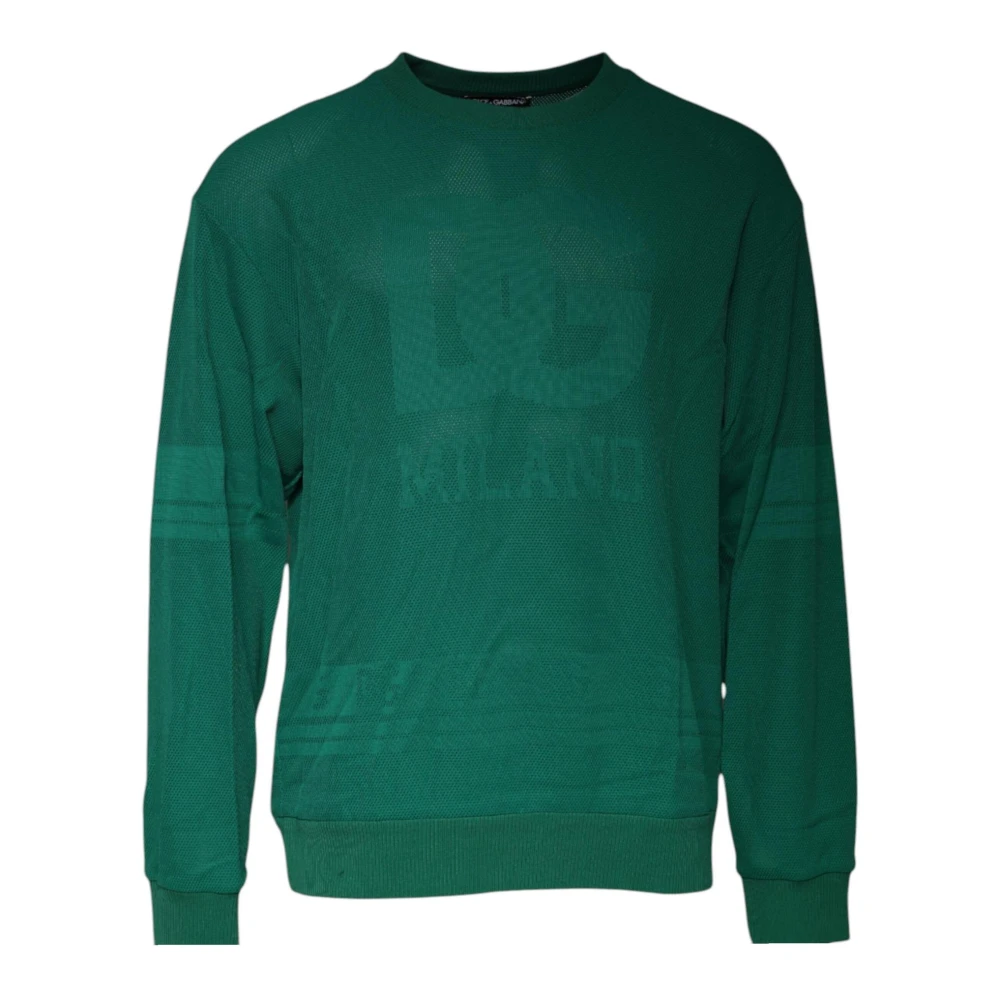 Dolce & Gabbana Men's Green Round-Neck Knitwear, 2XL, Nylon Logo Crew Neck Jumper