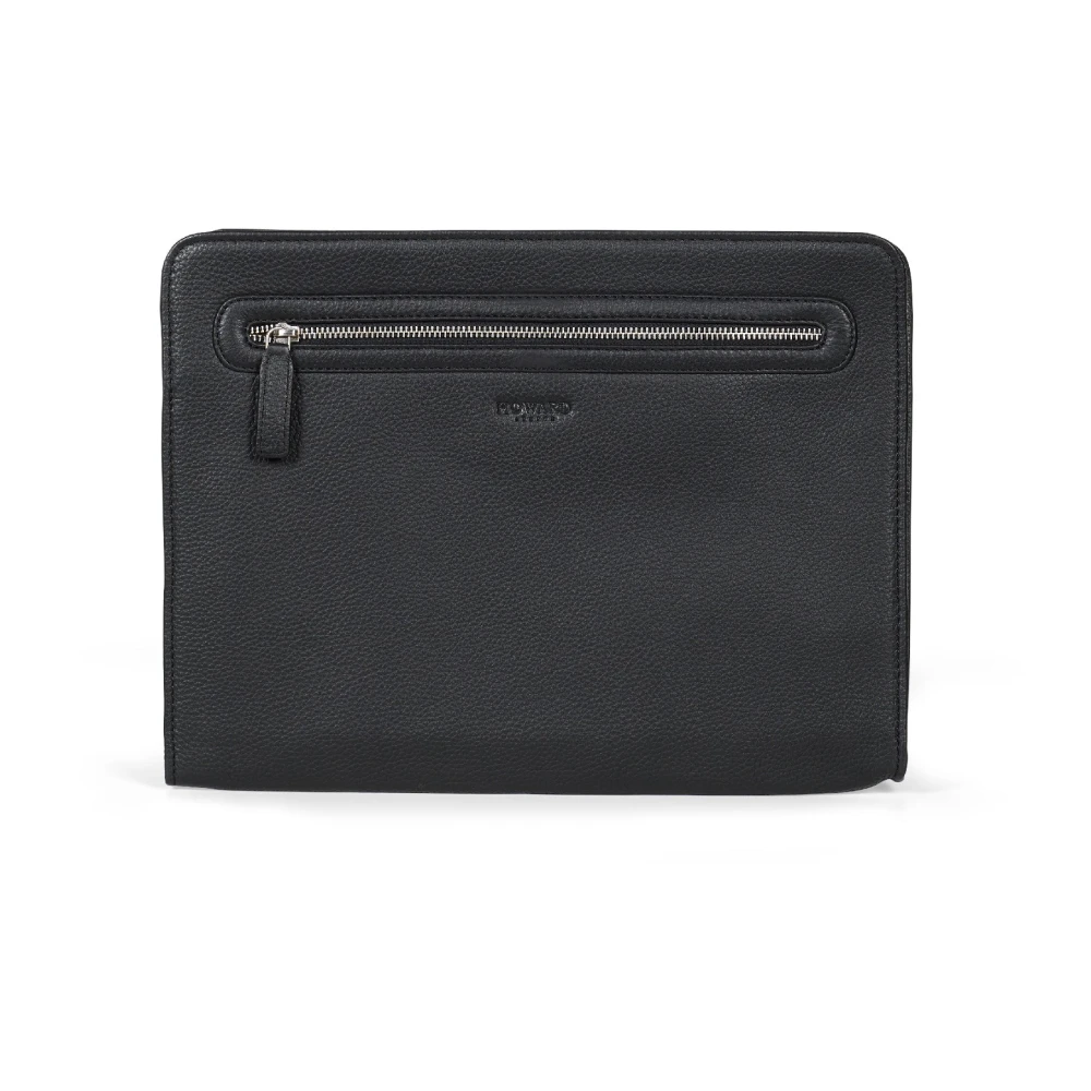 Howard London Zwarte leren laptoptas Black Heren