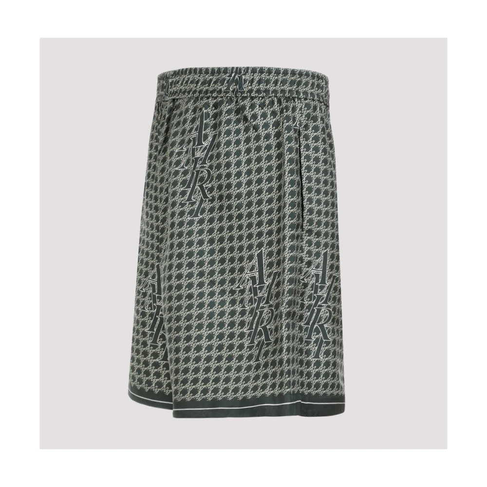 Amiri Groene Zijden Staggered Hounds Tooth Shorts Green Heren