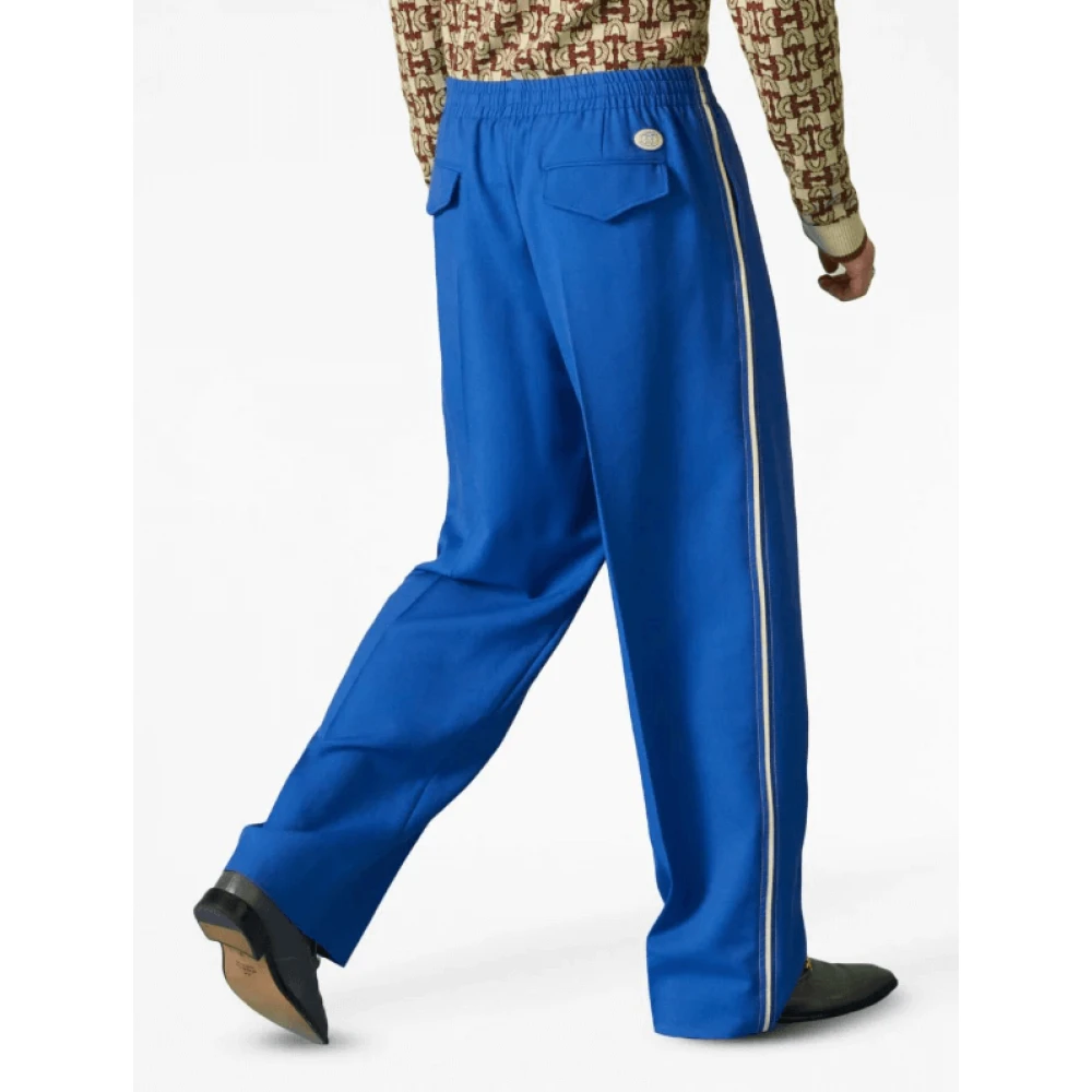 Gucci Logo-Patch Wide-Leg Broek Blue Heren