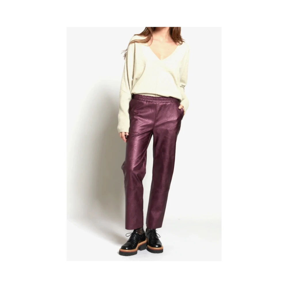 Maevy Vegan Leren Rechte Broek Purple Dames