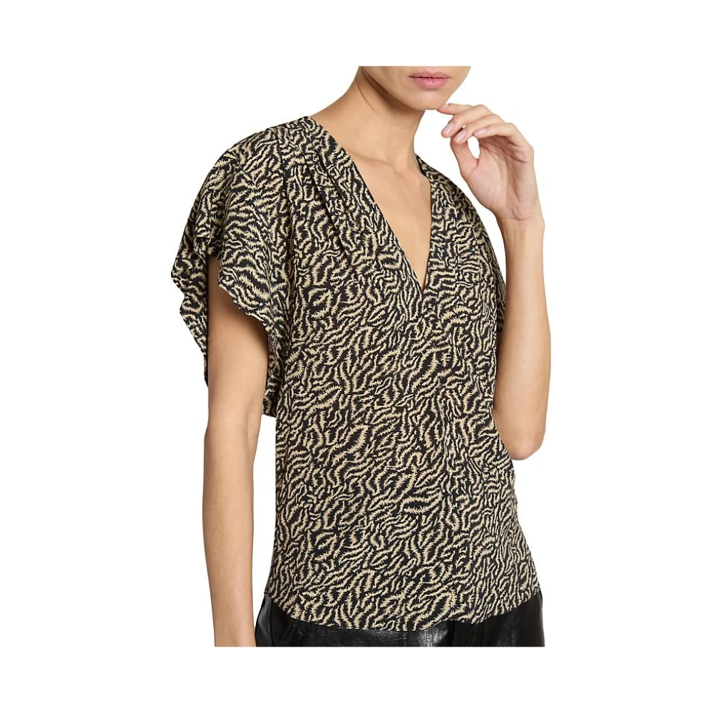 Isabel Marant Étoile Abstract Print V-Hals Top Black Dames