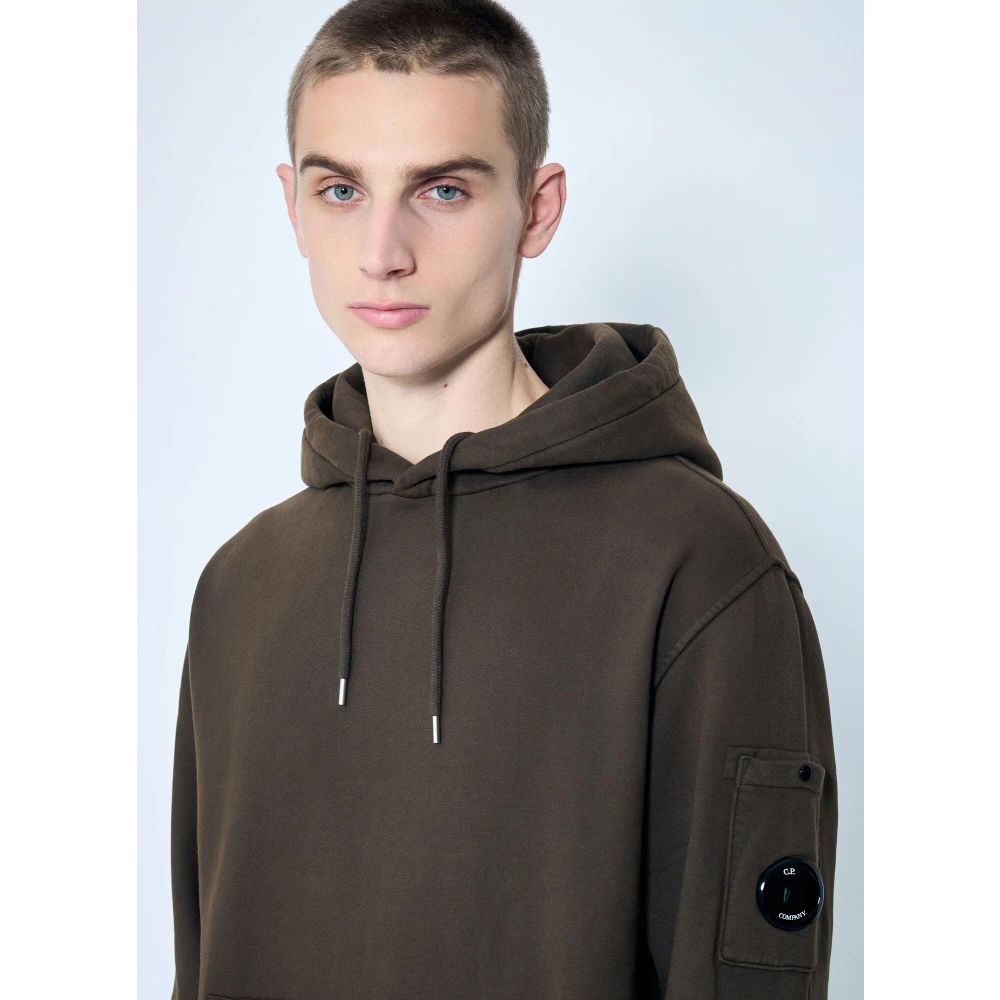C.P. Company Katoenen Fleece Hoodie met Logo Brown Heren
