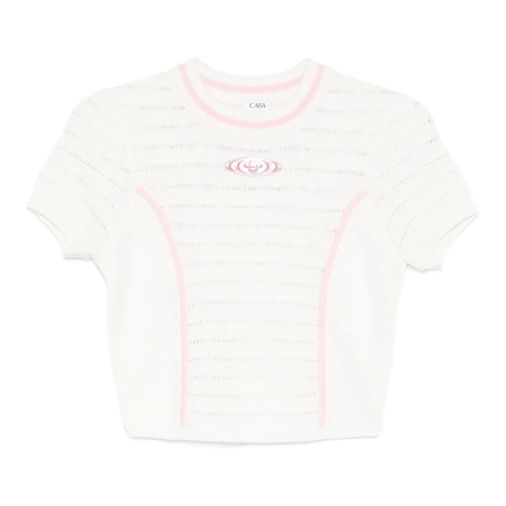 Casablanca Women's White T-Shirts, S, Trim Knit Top