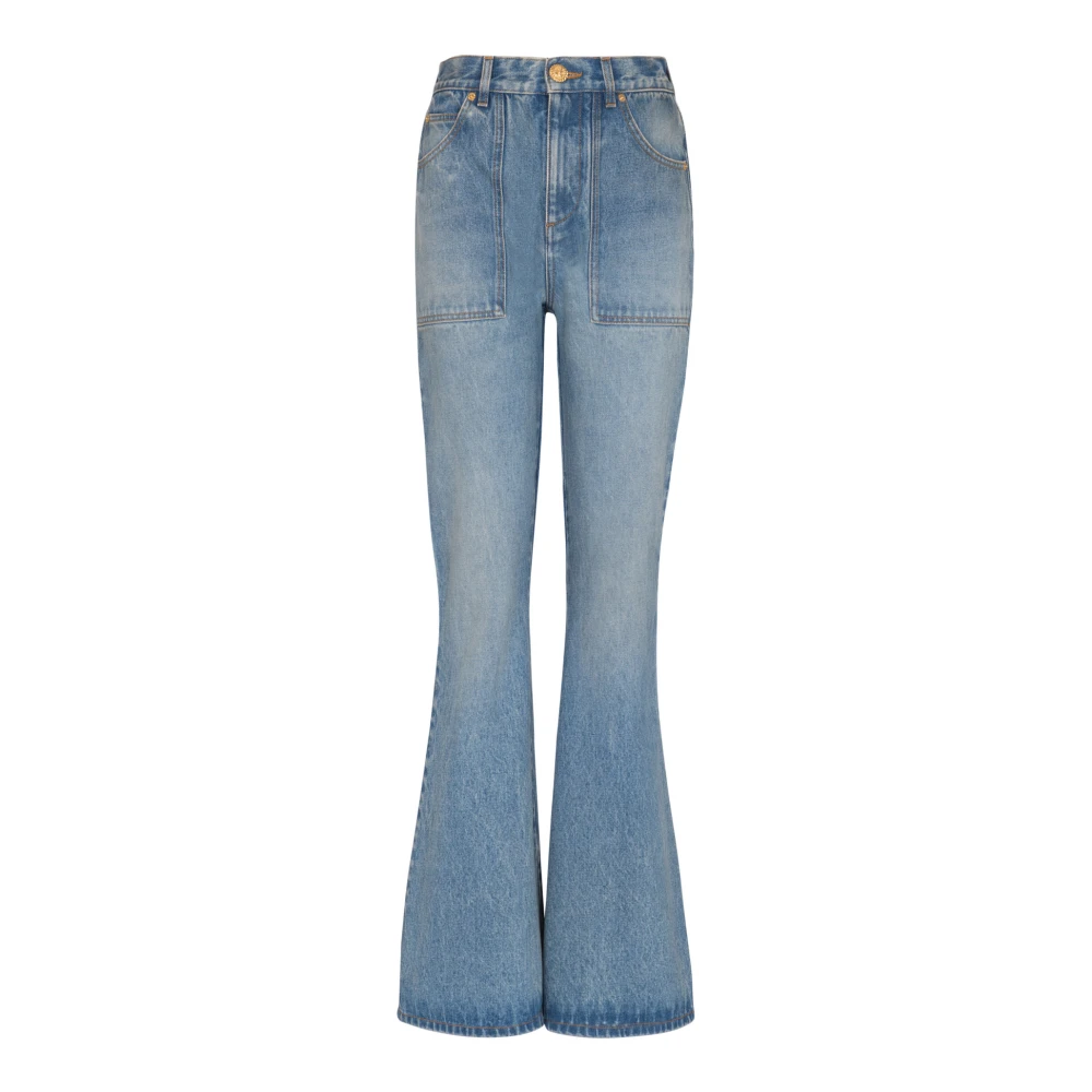 Balmain Hoge taille uitlopende denim jeans Blue Dames