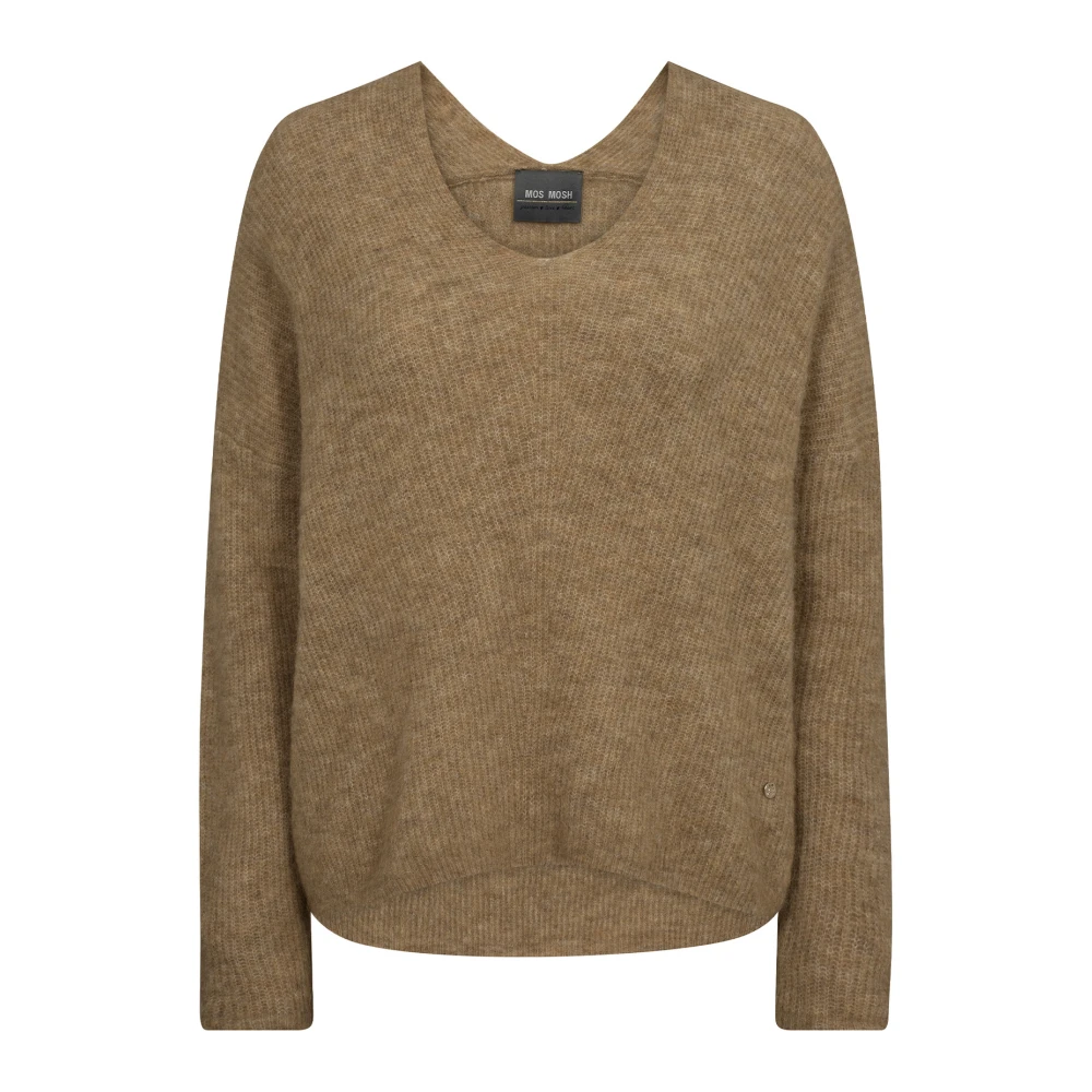 MOS MOSH Luxe V-Hals Gebreide Trui Tannin Beige Dames