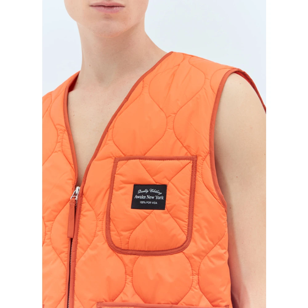 Awake NY Gewatteerde V-halsvest met Logo Patch Orange Heren