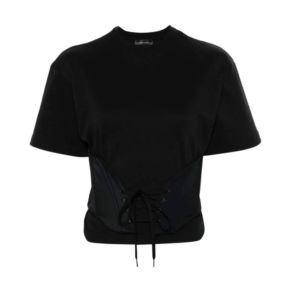 Mugler Zwarte Corsetstijl T-shirt Black Dames