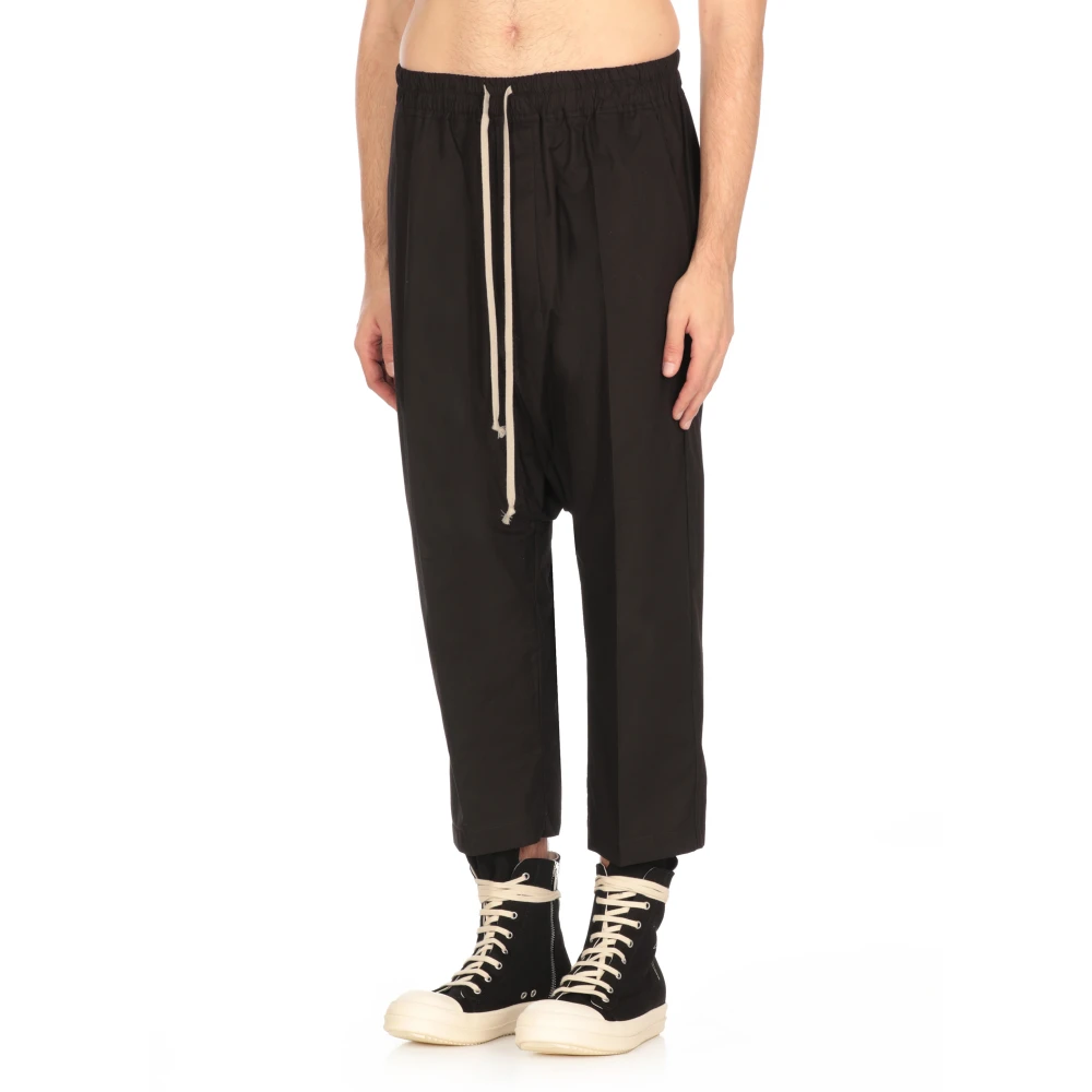 Rick Owens Zwarte katoenen cropped broek met elastische tailleband Black Heren
