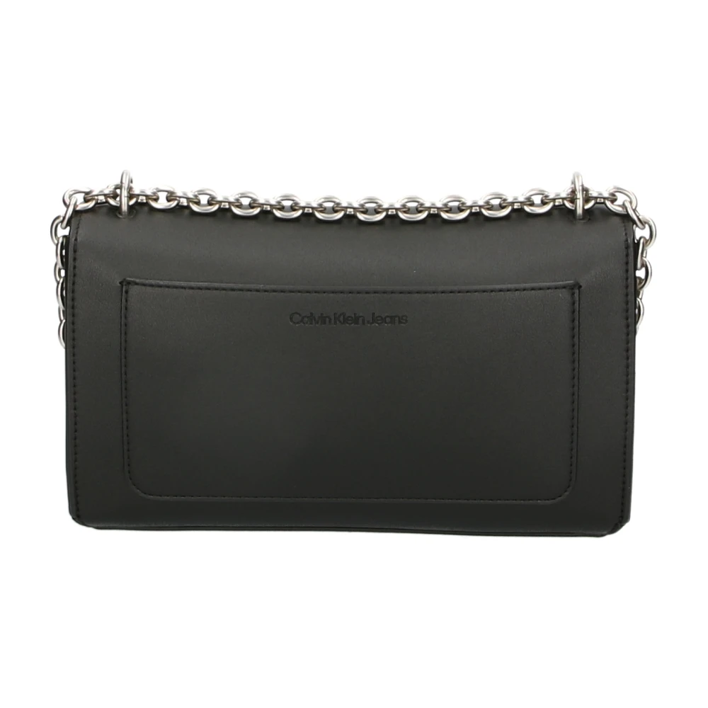 Calvin Klein Zwarte Schoudertas met Kettingriem Black Dames
