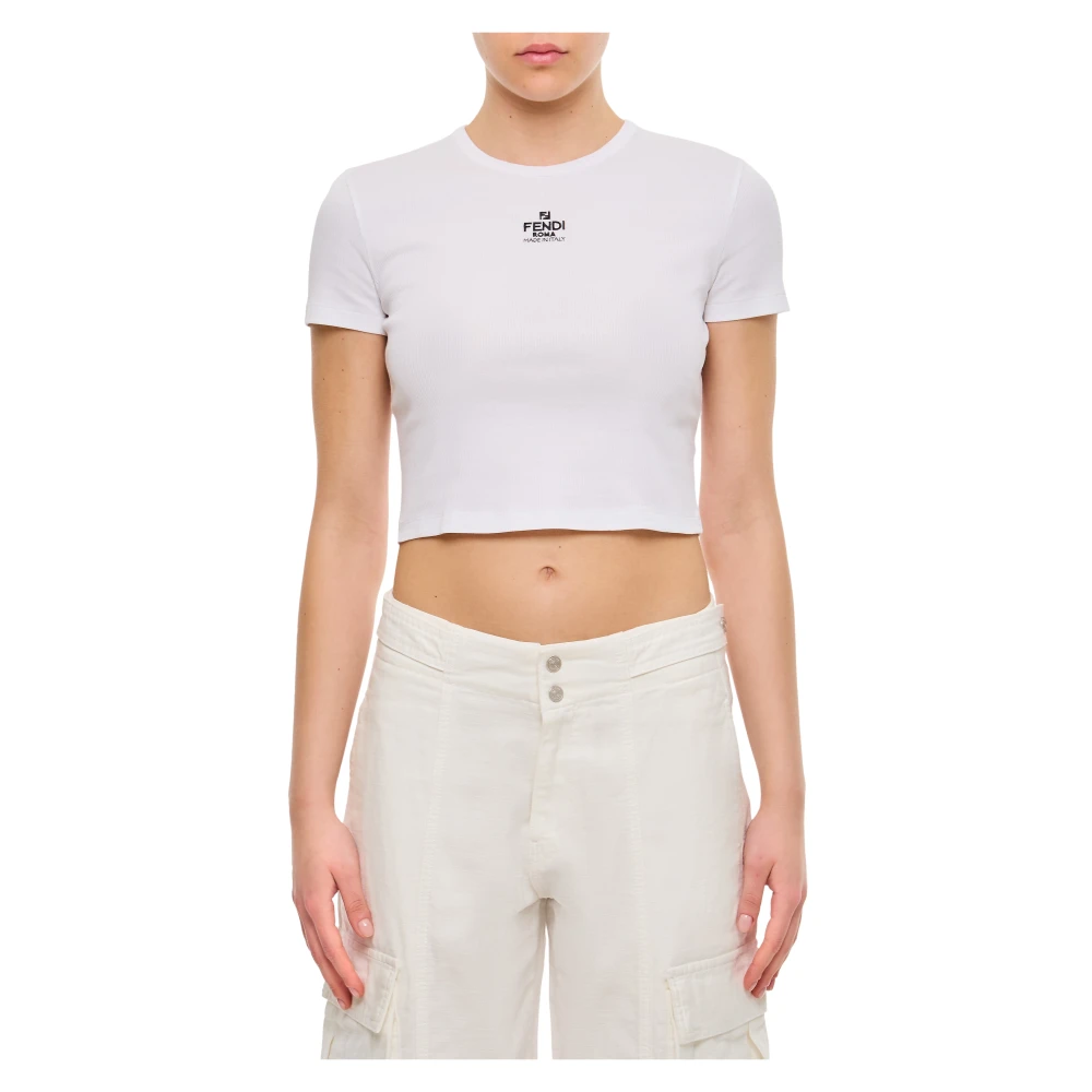 Fendi Women's White T-Shirts, S, Cropped Top