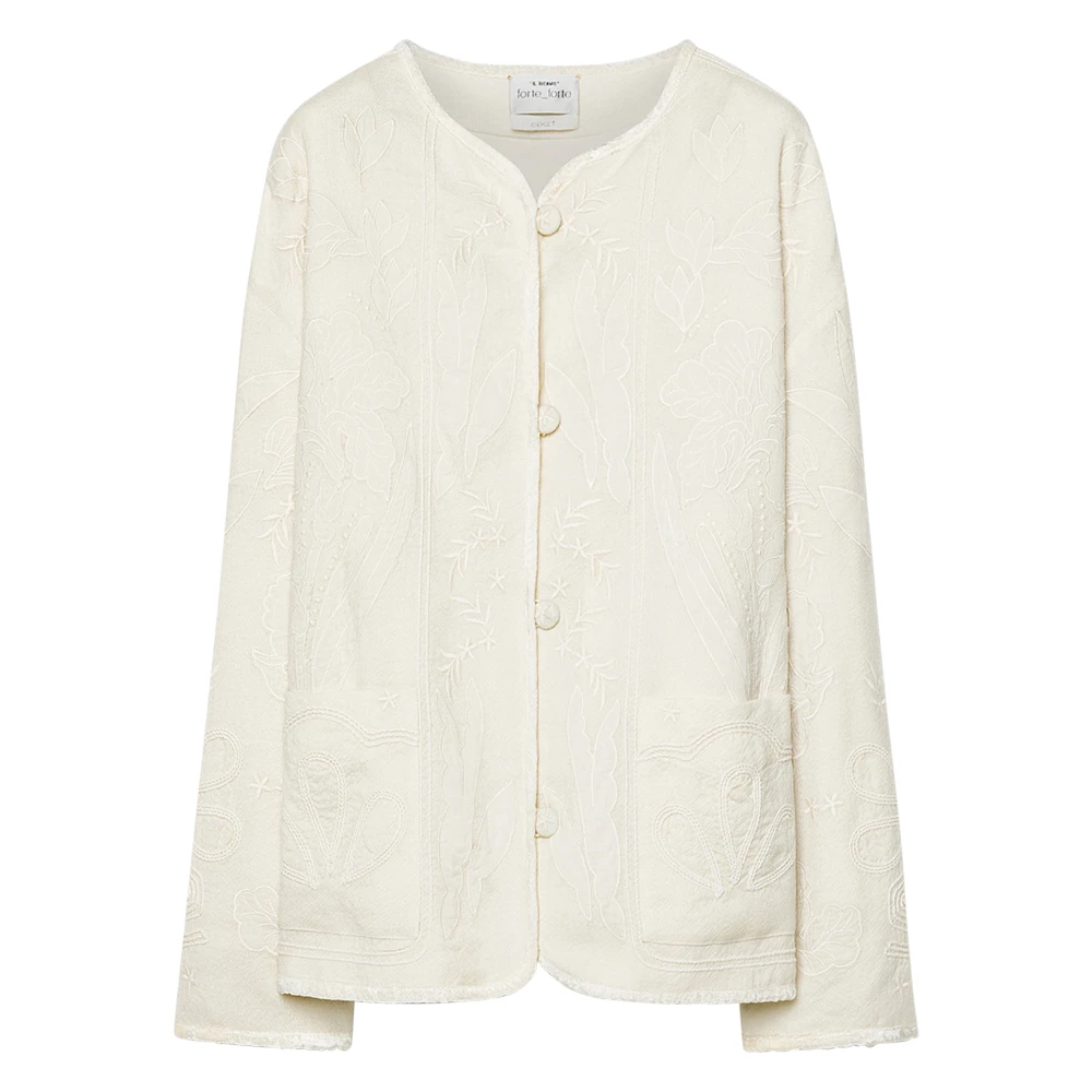 Forte Forte Women's Beige Iris Velvet Embroidery Wool Tweed Blouson