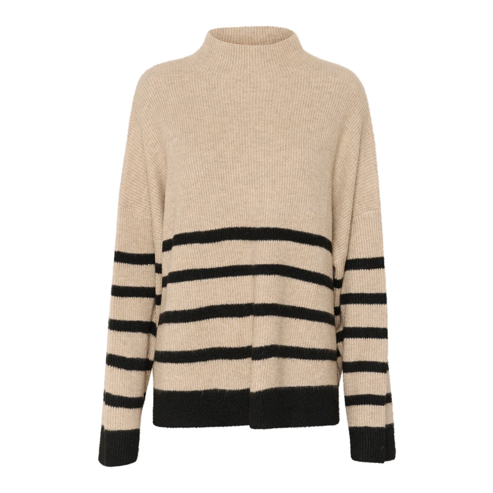 Cream Gestreepte Gebreide Trui Sweater Beige Dames