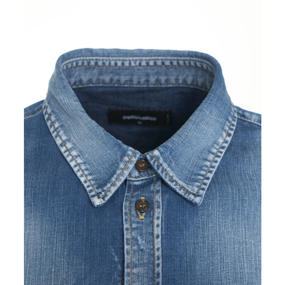 Dsquared2 Blauwe Denim Overhemd Casual Distressed Look Blue Heren
