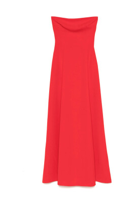 coral-red-strapless-flared-dress