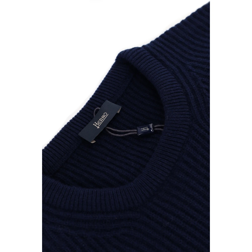 Herno Geribde trui van wol en kasjmier met ronde hals Blue Heren
