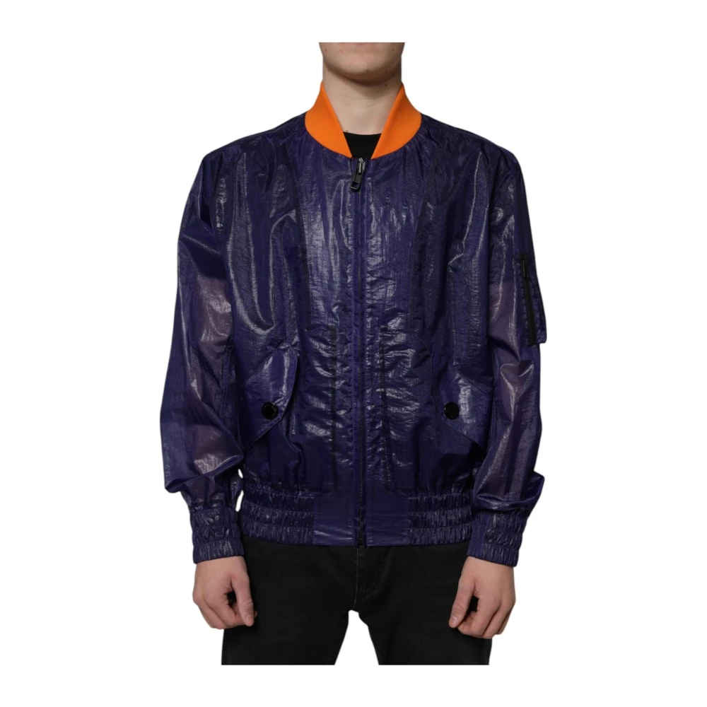 Dolce & Gabbana Men's Blue Bomber Jackets, 2XL, Laminated Bomber Jacket