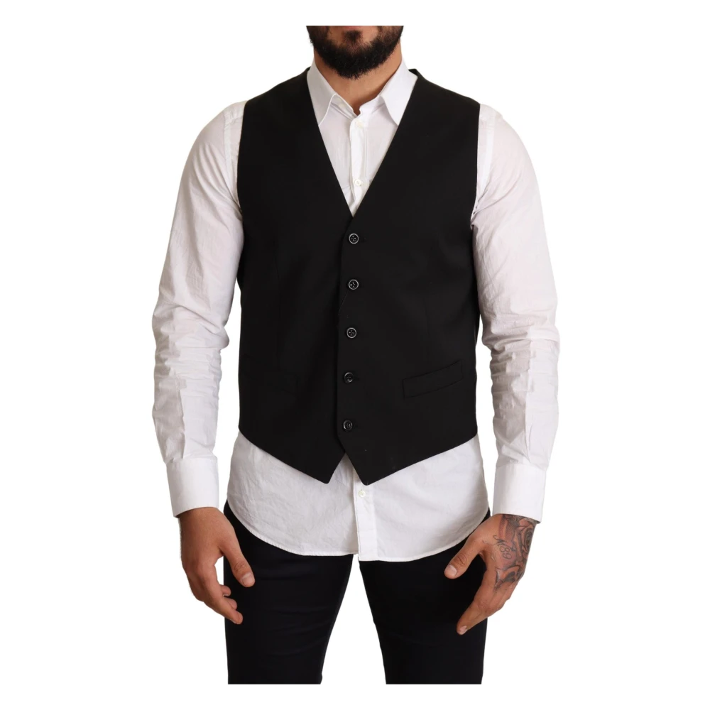 Dolce & Gabbana Men's Black Upgrade Your Formal Wardrobe With This Sleek Suit Vest - Waistcoats - M - Suits