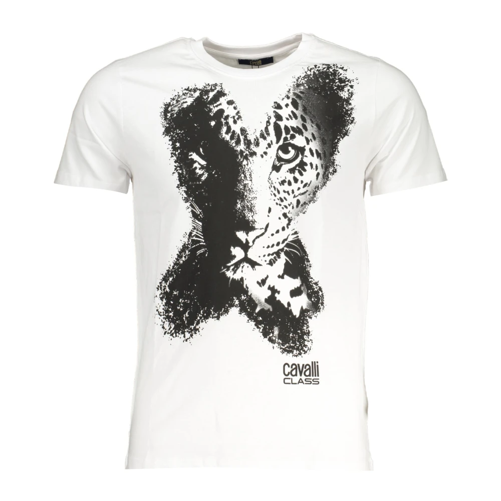 Cavalli Class Wit Katoenen Bedrukt Logo T-Shirt White Heren