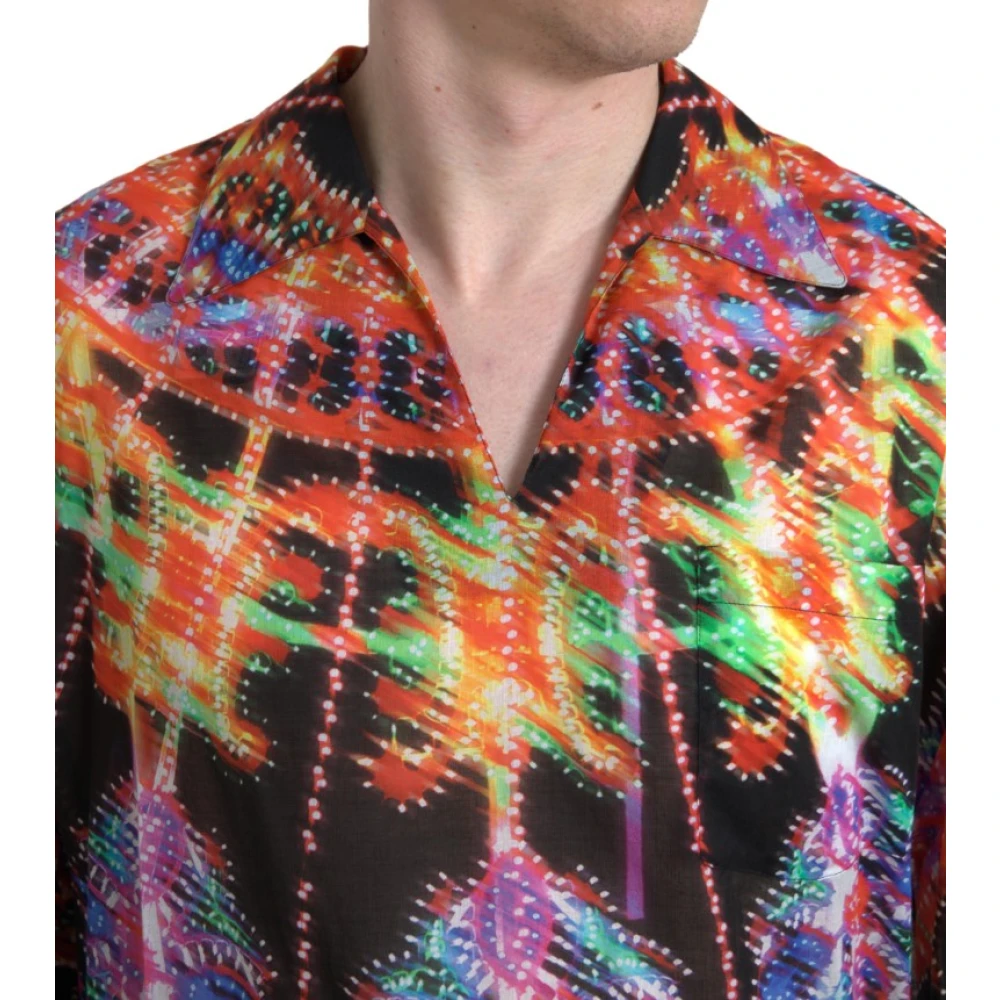 Dolce & Gabbana Multicolor Luminarie Print Cotton Polo Shirt Multicolor Heren
