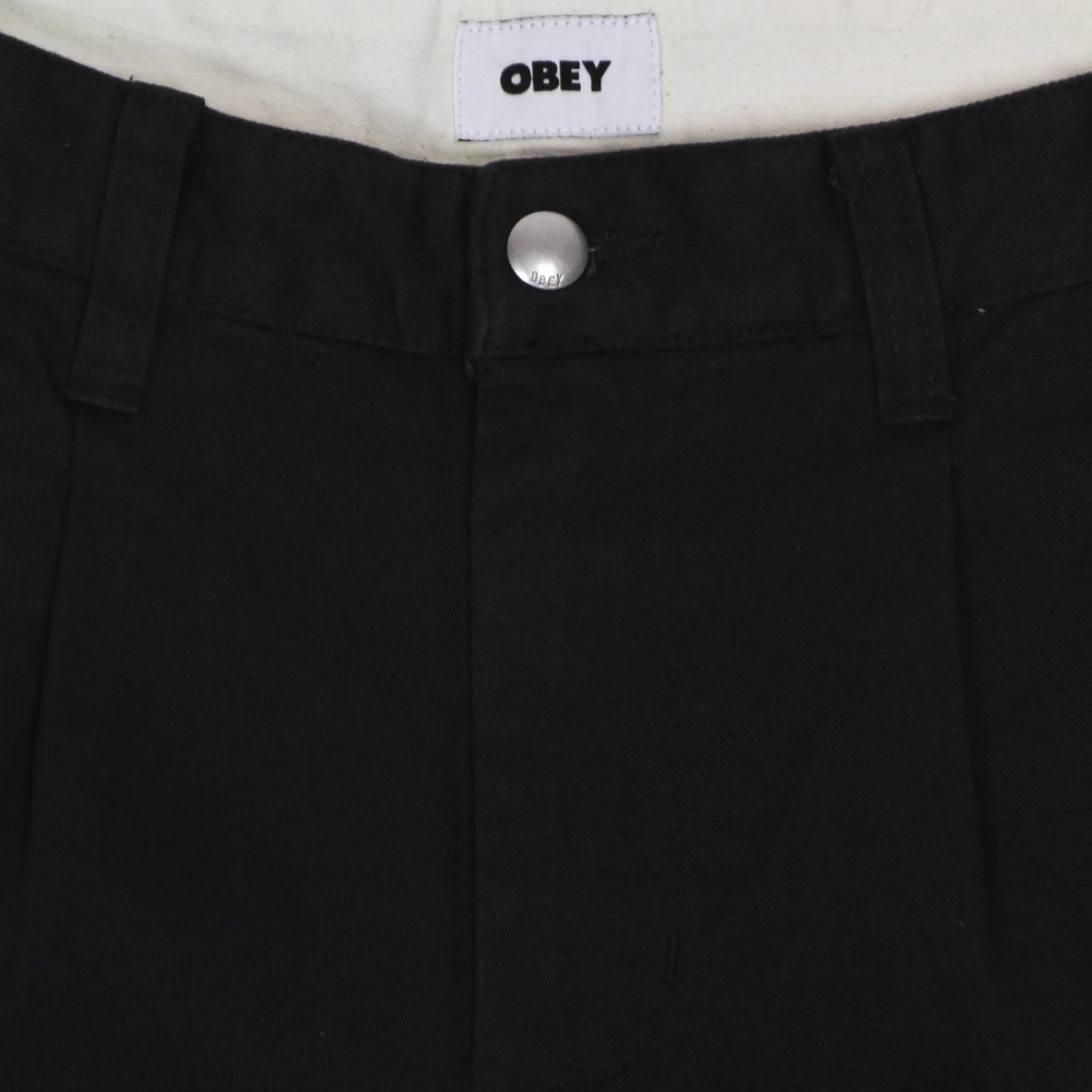 Obey Zwarte Katoenen Canvas Zomerbroek Black Heren