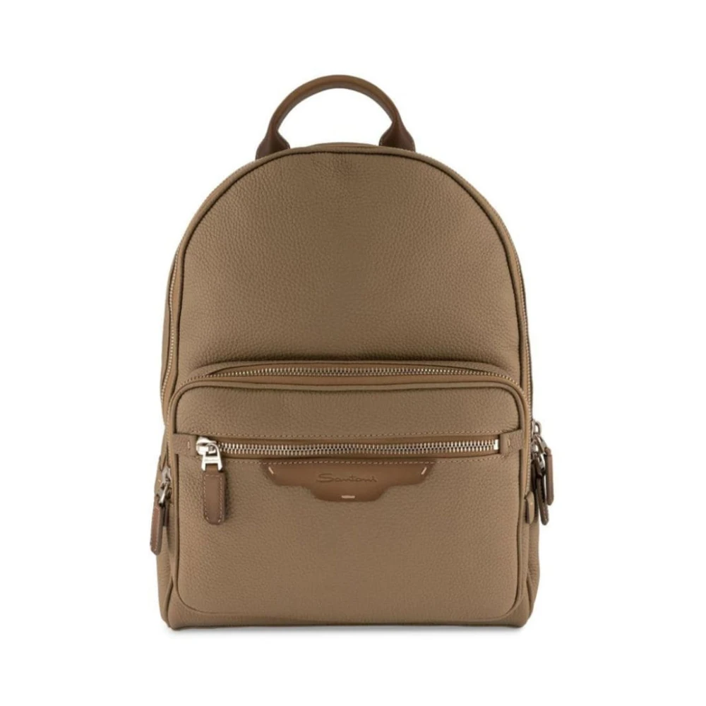 Santoni Rugzak met korrelige textuur Beige Heren