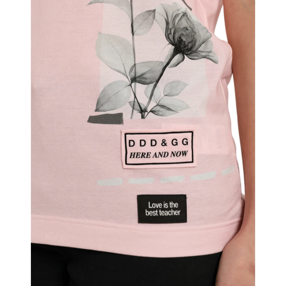 Dolce & Gabbana Chique bloemenkatoenen T-shirt Pink Dames