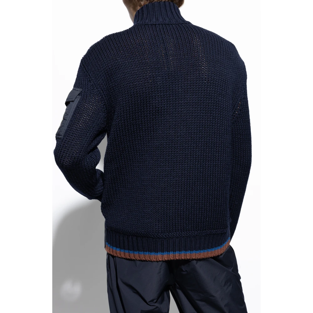 Moncler Cardigan met gewatteerde voorkant Blue Heren